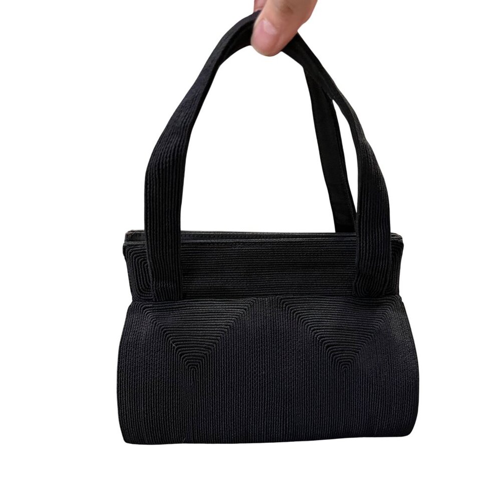 Vintage Corde Handbag 1940s Black Rayon Structured Top Handle Bag Used